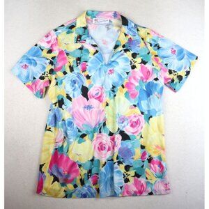 VINTAGE WOMEN'S FLORAL PRINT SHORT SLEEVE POLO TOP - A PERSONAL TOUCH - 20W/40
